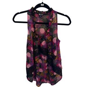 Y2K Inspired Flowy Floral Ruffle Lily White Blouse - Size Small